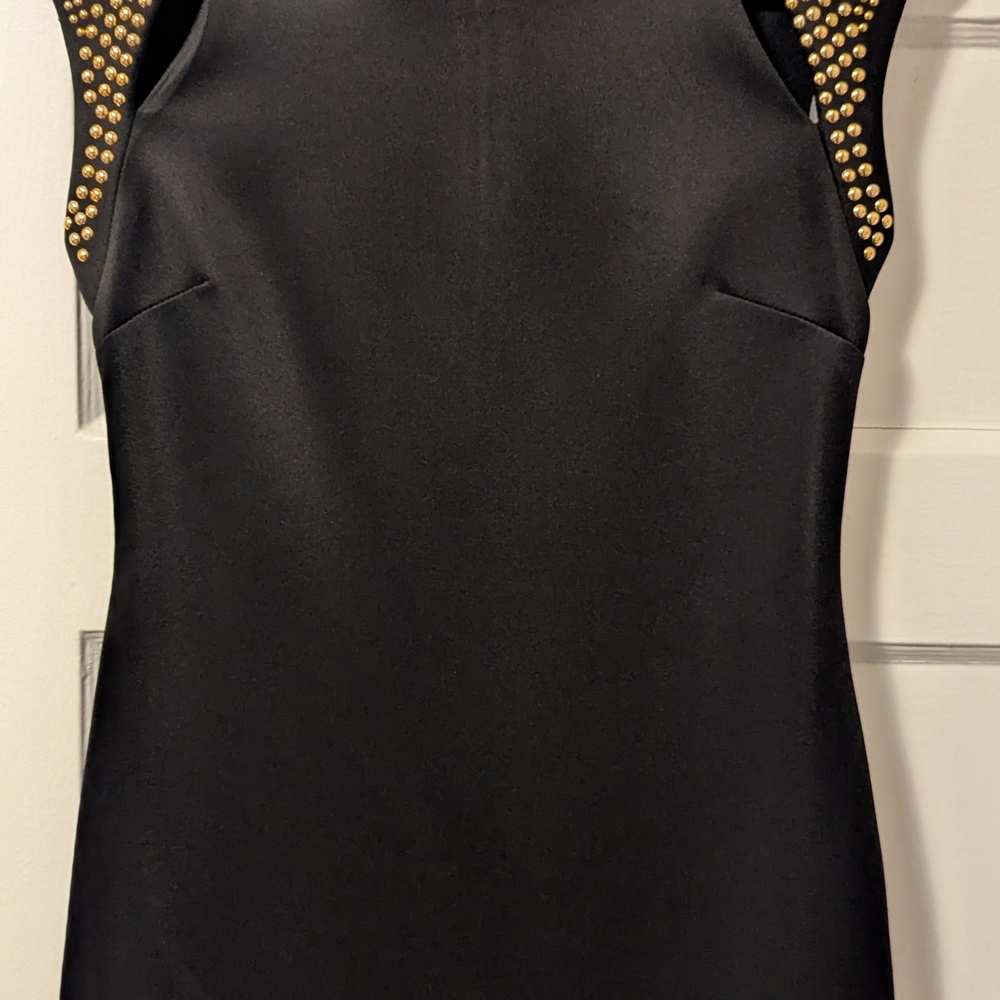QED London Black Midi Dress with Gold Accents